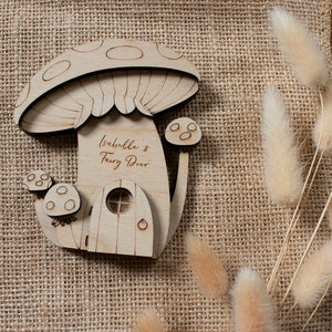 Personalised Wooden Fairy Door with Toadstall Design